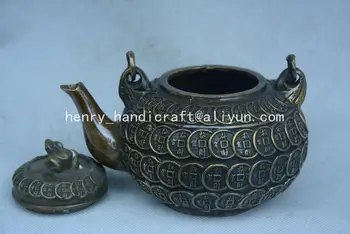 Antikvariniai QingDransty žalvario varlė ir pinigų arbatinukas,Apdaila,Surinkimo ir Puošmena,Nemokamas pristatymas