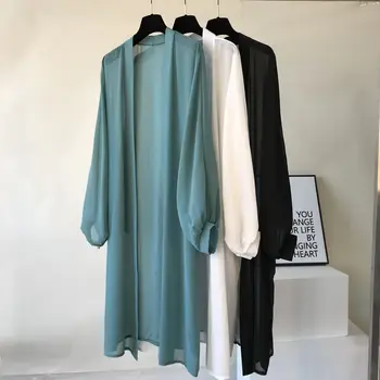 2019 Harajuku Ilgas Palaidinė Marškinėliai Moterims Vasaros Ilgos Šifono Rankovės Kimono Moterų Viršūnių Plius Dydžio Plonos Palaidinės blusas camisas mujer
