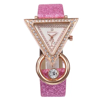 Naujas 2019 Mados Moterų laikrodžiai, Prabangūs Krištolo Trikampis Žiūrėti Žvaigždžių Odos Kvarcas, kalnų krištolas Riešo Žiūrėti Ponios Suknelė Laikrodis /C