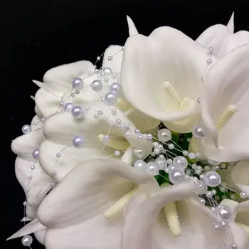 Balta Calla Lelijos Nuotakos Šilko Vestuvių Puokštė Gamtos ryšį su Perlais Bridesmaid, Gėlių Mariage Ramo De Novia
