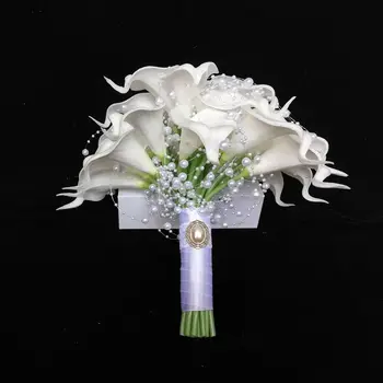 Balta Calla Lelijos Nuotakos Šilko Vestuvių Puokštė Gamtos ryšį su Perlais Bridesmaid, Gėlių Mariage Ramo De Novia
