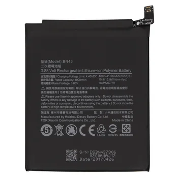 Originalus antirr Pakeitimo Telefono Baterija Xiaomi Redmi Pastaba 4X / 4 Pastaba pasaulio Snapdragon 625 4000mAh BN43 Telefono Baterija