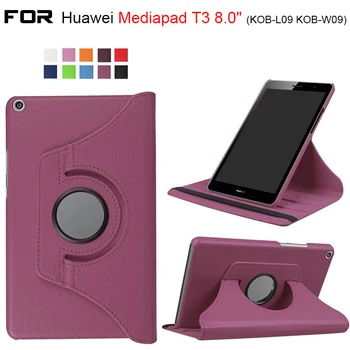 360 Laipsnių Besisukantis Smart Atveju, Huawei MediaPad T3 8.0 colių KOB-L09 KOB-W09 atveju PU Odos Apversti Stovėti Tablet Padengti Atveju