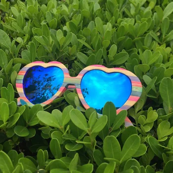 Derliaus spalvotų Bambuko Poliarizuota širdies akiniai nuo saulės moterims, vyrams, prekės Spalvingi akiniai nuo saulės, Paplūdimio akiniai gafas de sol
