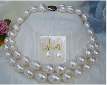 Du kartus sruogos 9-10mm gėlo vandens natūralus baltas baroko perlas karoliai, auskarai