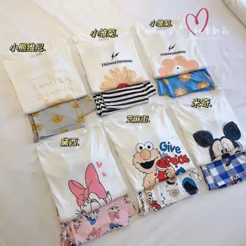 2vnt/set Disney Mickey Moterų Pižama Pledas Saldus Mergaičių Minkštos Medvilnės HomeWear Puikus Laisvalaikio Spausdinimo Namų Kostiumas Sleepwear Drabužiai