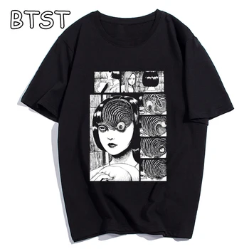 Vyrų Drabužiai 2019 Junji Ito Spausdinti Žmogaus T-shirt Harajuku Trumpas Streetwear Estetinės Drabužius Anime, Marškiniai, Medvilnė 90-ųjų Juoda Marškinėlius