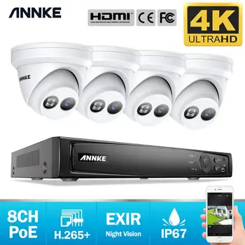 ANNKE 4K Ultra FHD POE Vaizdo Stebėjimo Sistemos 8CH H. 265+ 8MP NVR Su 4PCS 8MP Neperpučiamas IP Apsaugos Kameros CCTV POE Kit
