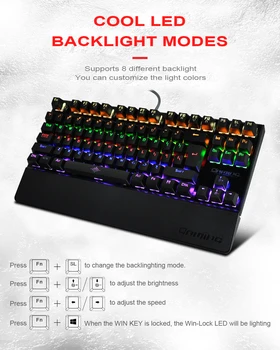 Automatinė Klaviatūros 87 Klavišus Pereiti Žaidimų Klaviatūra RGB LED Šviesos Laidinio USB Klaviatūra su Hand Poilsio turėtojas