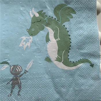 Dekupažas derliaus vystyklų popieriaus mielas audinių žalia animacinių filmų dragon Knight nosinė vaikams gimtadienio rankšluostį servetėlės dekoras