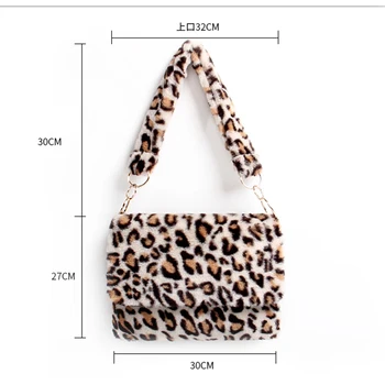 Mados Kailio Leopard Maišelį Moterų Pečių Krepšiai Dizaineris Dirbtiniais Kailiais Maišelį Pliušinis Cheetah Spausdinti Crossbody 