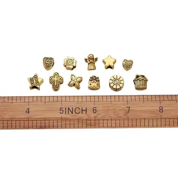 Mišrios Formos Tibeto Stilius Lydinio Didelė Anga Europos Karoliukai Antikvariniai Golden10~11x7.5~17x7~8mm, Skylutė: 5mm; apie 35~40pcs/100g