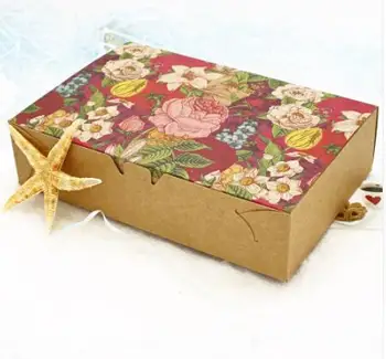 10VNT Derliaus Gėlių Spausdinti Kepimo Maisto Dėžutėje Kraft Dėžės Kalėdų Dovanų Dėžutės Macaron Dėžės, Pakuotė, Slapukas 20.3x13.6x5cm