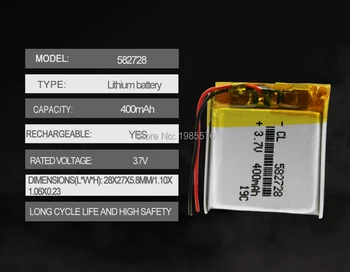 582728 3.7 V 400mAh Ličio Polimero Li-Po ličio jonų Bateriją, Skirtą smartwatch 