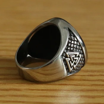 Paslaptingas Skandinavų Aegishjalmur Žiedas Mens Šiaurės Trikampio Simbolis Valknut Žiedas, Nerūdijančio Plieno, Viking Futhark Runos Papuošalai