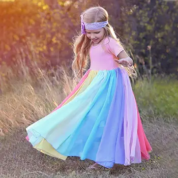 2020 m. Pavasario Mergaitės Suknelė Nauja Atvykimo Vaikai Pastelinių Vaivorykštė Suknelė Medvilnės Kulkšnies ilgis Princesė Suknelė Mergaitėms Kasdieniai Drabužiai