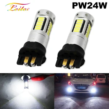 2VNT Xenon White PW24W PWY24W LED Lemputes Audi BMW Volkswagen Posūkio Signalo Žibintai ar Dieniniai Žibintai Balta/Gintaro