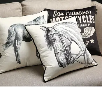 Balta juoda spalva žirgo galvos spausdinti juosmens užvalkalas retro juosmens pagalvės užvalkalą sofa dekoras