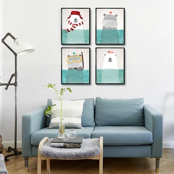 Animacinių filmų Gyvūnų baltasis Lokys, Pingvinas plakatus spausdina drobės, paveikslai, sienos meno kambarį dekoro kambarių estetinio Apipavidalinimo