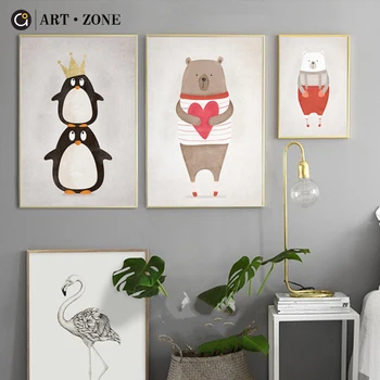 Animacinių filmų Gyvūnų baltasis Lokys, Pingvinas plakatus spausdina drobės, paveikslai, sienos meno kambarį dekoro kambarių estetinio Apipavidalinimo