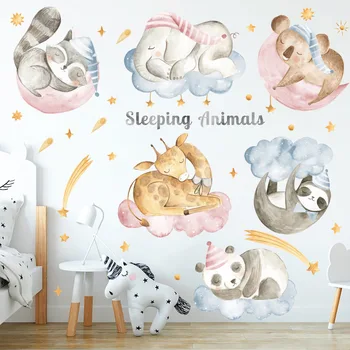 Animacinių filmų Gyvūnų Kūdikis Miega Sienų Lipdukai Panda Dramblys Sienų Lipdukai Vaikų Kambarys, žaidimų Kambarys Kūdikių Nursey Namų Decoartion