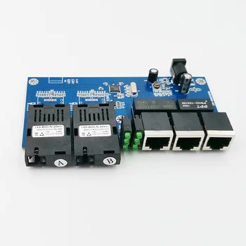 Fast Ethernet Optinio Pluošto Media Converter Vieną Režimas 3 RJ45 ir 2 PK pluošto 10/100M Uosto PCBA