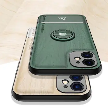 Medienos Grūdų Automobilių Magnetinis Žiedas Savininkas Telefono dėklas Skirtas iPhone 11 Pro X XS Max SE 2020 Anti-Rudenį Apima, 