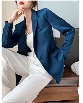 Mėlynos spalvos Švarkas Moterims 2020 M. Rudenį Madinga korėjos Stiliaus Prabangus Satino Kostiumas Striukė OLIS Darbo Kailis Moterų viršutinių drabužių siuvimas