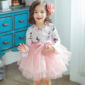 Vaikų mielas kamuolys suknelė suknelė 2019 m. rudenį merginos skaitmeninio spausdinimo gėlių suknelės vaikams mergina purus princesė suknelė