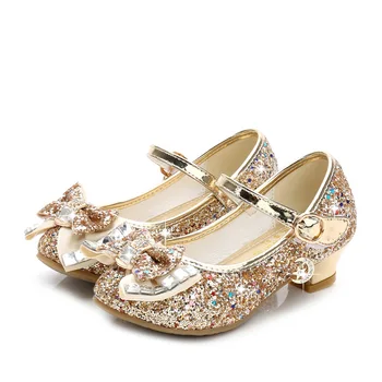 Rudenį 2020 nauja mergina odiniai batai aukštakulniai princesė batai China viršutinis lankas apdailos mėlyna rožinė aukso vaikų šokių bateliai