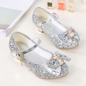 Rudenį 2020 nauja mergina odiniai batai aukštakulniai princesė batai China viršutinis lankas apdailos mėlyna rožinė aukso vaikų šokių bateliai