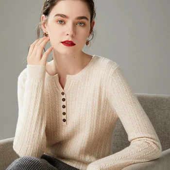 2020 m. Rudenį Šiltas Megztinis Megztinis Prekės ženklo Dizainas, Švelnus ir seksualus, Žemiausią Megztinis Elastingumą Lieknėjimo Kreminės spalvos megztinis moterims