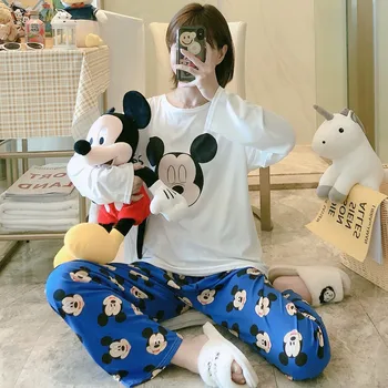 2vnt/set Disney Mickey Moterų Pižama Pledas Saldus Mergaičių Minkštos Medvilnės HomeWear Puikus Laisvalaikio Spausdinimo Namų Kostiumas Sleepwear Drabužiai