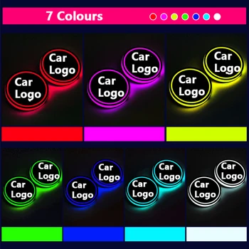 2VNT Automobilio Logotipas spalvotu LED Vandens Puodelį Kilimėlis Žibintai Sėdynių Apdaila, Priedai Audi Už Buick Cadillac Chevrolet Apdailos Lempos