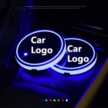 2VNT Automobilio Logotipas spalvotu LED Vandens Puodelį Kilimėlis Žibintai Sėdynių Apdaila, Priedai Audi Už Buick Cadillac Chevrolet Apdailos Lempos
