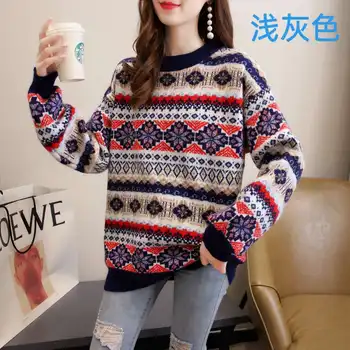 Rudenį ir žiemą megztinis moteris studentų korėjos versija prarasti apvalios kaklo megztinis viršuje ilgomis rankovėmis megzti