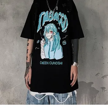 Ins harajuku marškinėlius moterims drabužių gotikos anime spausdinti negabaritinių marškinėliai bf stilius pora t-shirt 2020 viršūnes grafinis studento t-shirt