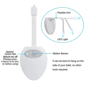 Naujas Atvykimo USB Įkraunamas LED Tualetas Šviesos Pastatytas Baterija 8 Spalvų Vandeniui Judesio Jutiklis Tualetas Lempos