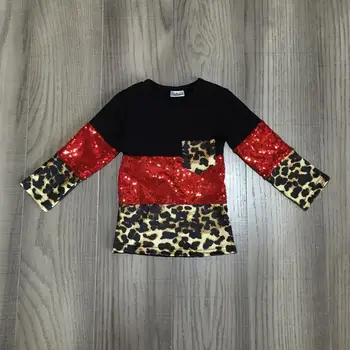 Baby girl žiemos/pavasario raglans leopard print 3 dalys top marškinėliai su blizgučiai vaikų mergaičių medvilnės drabužius