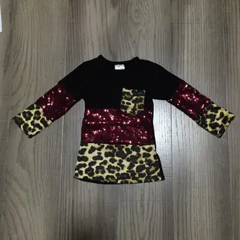 Baby girl žiemos/pavasario raglans leopard print 3 dalys top marškinėliai su blizgučiai vaikų mergaičių medvilnės drabužius