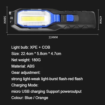1PC XPE/COB Glare LED Worklight Dėmesio USB Įkrovimo Pagalbos Žibintuvėlis Su Magnetinių Automobilių Patikra Remontas Lempos