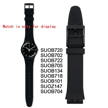 Silikono dirželis vyriškų laikrodžių priedai pin sagtis 19mm už Swatch SUOB704 SUOZ147SUOW701 sporto vandeniui atsparus dirželis žiūrėti juosta