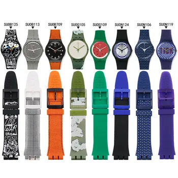 Silikono dirželis vyriškų laikrodžių priedai pin sagtis 19mm už Swatch SUOB704 SUOZ147SUOW701 sporto vandeniui atsparus dirželis žiūrėti juosta