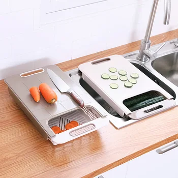 KitchenAce Plastiko Mutifuction Maisto Pjaustymo Lenta Vaisių Ir Daržovių Nusausinti Krepšelį Virtuvės Maisto Pjovimo Ir Kepimo Įtaisus Ir Įrankius