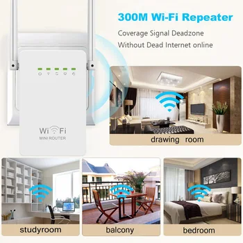Willkey WiFi Router Stiprintuvo Tinklo Expander Kartotuvas Galia Extender Roteador 2 Antenos 300Mbps Už TPLINK Xiaomi Tenda Maršrutizatorių