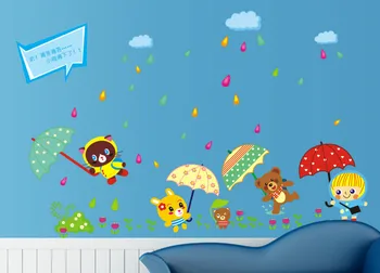 Naujas produktas Animacinių filmų gyvūnų laikymas lietaus keliolika skėtis vaikų namų puošmena sienos klijuoti ant sienos