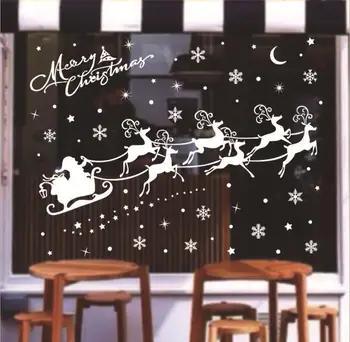 Linksmų Kalėdų Elnias Sniego Rogės Lango Parduotuvė aplinkosaugos ¾enklelis, Kalėdų Elnias Sniego Sienų Lipdukai, linksmų Švenčių Langų Apdailos, XC005