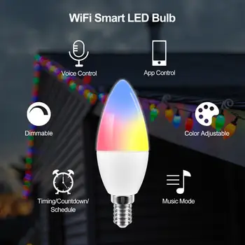 Tuya Smart Wifi LED Lemputė LED RGB+M+C Žvakė E14 Lemputės šviesos srautą galima reguliuoti Šviesos Nuotolinio Valdymo Dirbti su Alexa 
