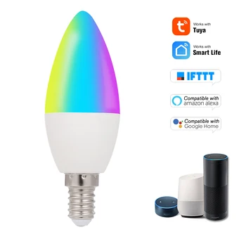 Tuya Smart Wifi LED Lemputė LED RGB+M+C Žvakė E14 Lemputės šviesos srautą galima reguliuoti Šviesos Nuotolinio Valdymo Dirbti su Alexa 