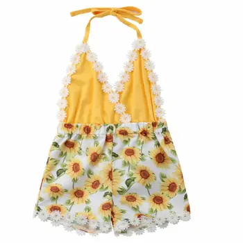 Vasaros Bamblys Vaikams Baby Girl Nėrinių Saulėgrąžų Romper Bodysuit Sunsuit Apranga 0-5T